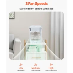 VEVOR Portable Air Conditioner, 4-in-1 Evaporative Air Cooler, 3-Speed Mini Air Conditioner with 0-7H Smart Timer, 700ml Water Tank, 7-Color Light, Personal Mini Desk AC Fan for Bedroom Office Room