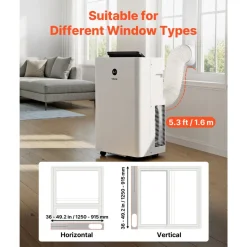 VEVOR Portable Air Conditioner, 12000 BTU ASHRAE (8150 BTU SACC) 4-in-1 Standing Cooling Ac Unit, LED Touch Panel & Remote Control, 24h Timer, Cooling, Dehumidifier, Fan, Sleep Mode for Room Indoor