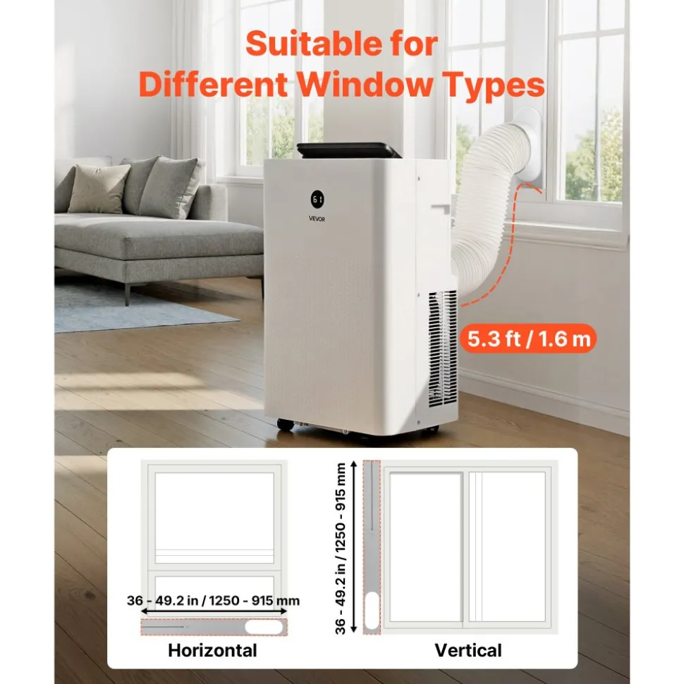 VEVOR Portable Air Conditioner, 12000 BTU ASHRAE (8150 BTU SACC) 4-in-1 Standing Cooling Ac Unit, LED Touch Panel & Remote Control, 24h Timer, Cooling, Dehumidifier, Fan, Sleep Mode for Room Indoor