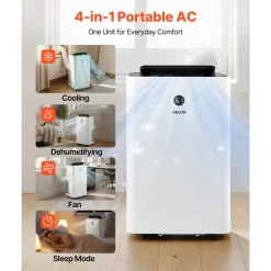 VEVOR Portable Air Conditioner, 12000 BTU ASHRAE (8150 BTU SACC) 4-in-1 Standing Cooling Ac Unit, LED Touch Panel & Remote Control, 24h Timer, Cooling, Dehumidifier, Fan, Sleep Mode for Room Indoor