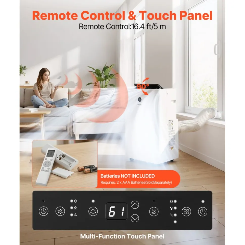 VEVOR Portable Air Conditioner, 12000 BTU ASHRAE (8150 BTU SACC) 4-in-1 Standing Cooling Ac Unit, LED Touch Panel & Remote Control, 24h Timer, Cooling, Dehumidifier, Fan, Sleep Mode for Room Indoor