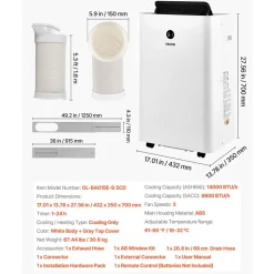 VEVOR Portable Air Conditioner, 12000 BTU ASHRAE (8150 BTU SACC) 4-in-1 Standing Cooling Ac Unit, LED Touch Panel & Remote Control, 24h Timer, Cooling, Dehumidifier, Fan, Sleep Mode for Room Indoor