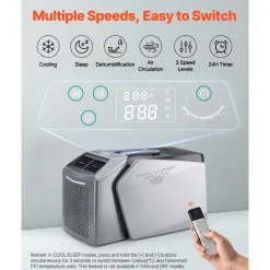 VEVOR Portable Air Conditioner, 5000 BTU 3-Speed Air Conditioning Unit with 24H Timer, Air Portable AC Adjustable from 16-32℃, Compatible with AC/DC for Outdoor Tent Camping, RVs or Home Use, Grey