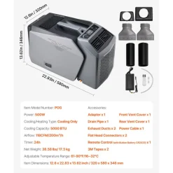 VEVOR Portable Air Conditioner, 5000 BTU 3-Speed Air Conditioning Unit with 24H Timer, Air Portable AC Adjustable from 16-32℃, Compatible with AC/DC for Outdoor Tent Camping, RVs or Home Use, Grey
