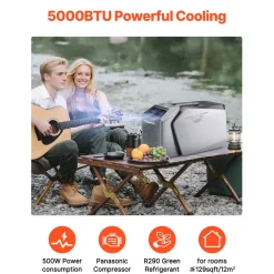 VEVOR Portable Air Conditioner, 5000 BTU 3-Speed Air Conditioning Unit with 24H Timer, Air Portable AC Adjustable from 16-32℃, Compatible with AC/DC for Outdoor Tent Camping, RVs or Home Use, Grey