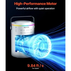 VEVOR Portable Air Conditioner, 4-in-1 Evaporative Air Cooler, 3-Speed Mini Air Conditioner with Smart Timer, 600ml Water Tank, 7-Color Light, Personal Mini Desk AC Fan for Bedroom Office Room