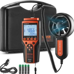 VEVOR Portable Anemometer Split Design, Temp Range 14℉-140℉, LED Screen Digital Air Speed & Temperature Meter, Wind Chill & Velocity Measurement, Ideal for Sailing, Surfing, Flying, HVAC