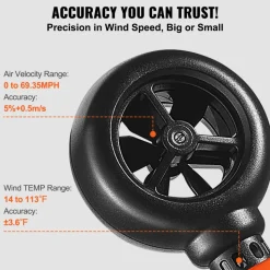 VEVOR Portable Anemometer, Temperature Range 14℉-113℉, Equipped with LED Backlit Display, Captures Wind Speed, Temperature, Air Volume, and Chill Factor, Ideal for Boating, Kite Surfing, Drone Pilo
