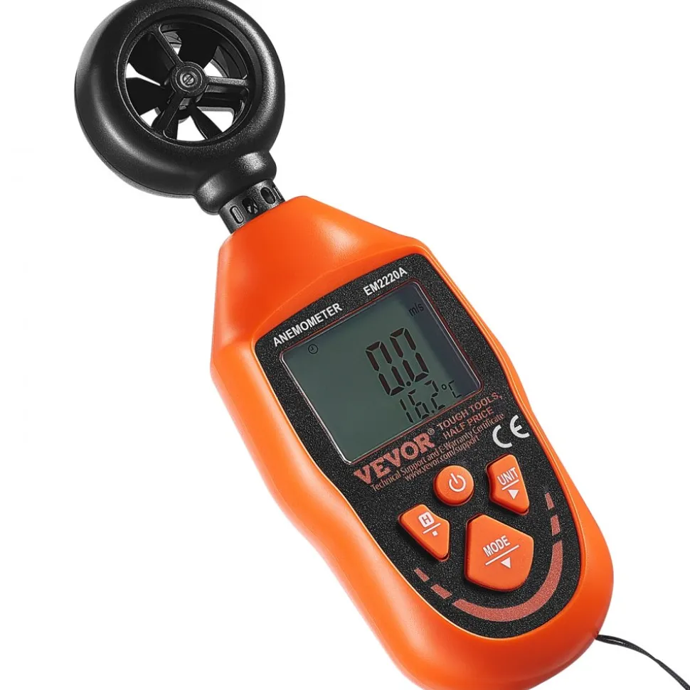 VEVOR Portable Anemometer, Temperature Range 14℉-113℉, Equipped with LED Backlit Display, Captures Wind Speed, Temperature, Air Volume, and Chill Factor, Ideal for Boating, Kite Surfing, Drone Pilo
