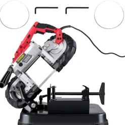 VEVOR Portable Band Saw, 110V 10-Amp Corded Tool with Removable Steel Base, 5-Inch Capacity, 6-Level Variable Speed, 0 to 45 Degree Angle, Deep-Cut Band Saw for Steel, Aluminum, Iron, Wood and PVC