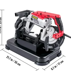 VEVOR Portable Band Saw, 110V 10-Amp Corded Tool with Removable Steel Base, 5-Inch Capacity, 6-Level Variable Speed, 0 to 45 Degree Angle, Deep-Cut Band Saw for Steel, Aluminum, Iron, Wood and PVC