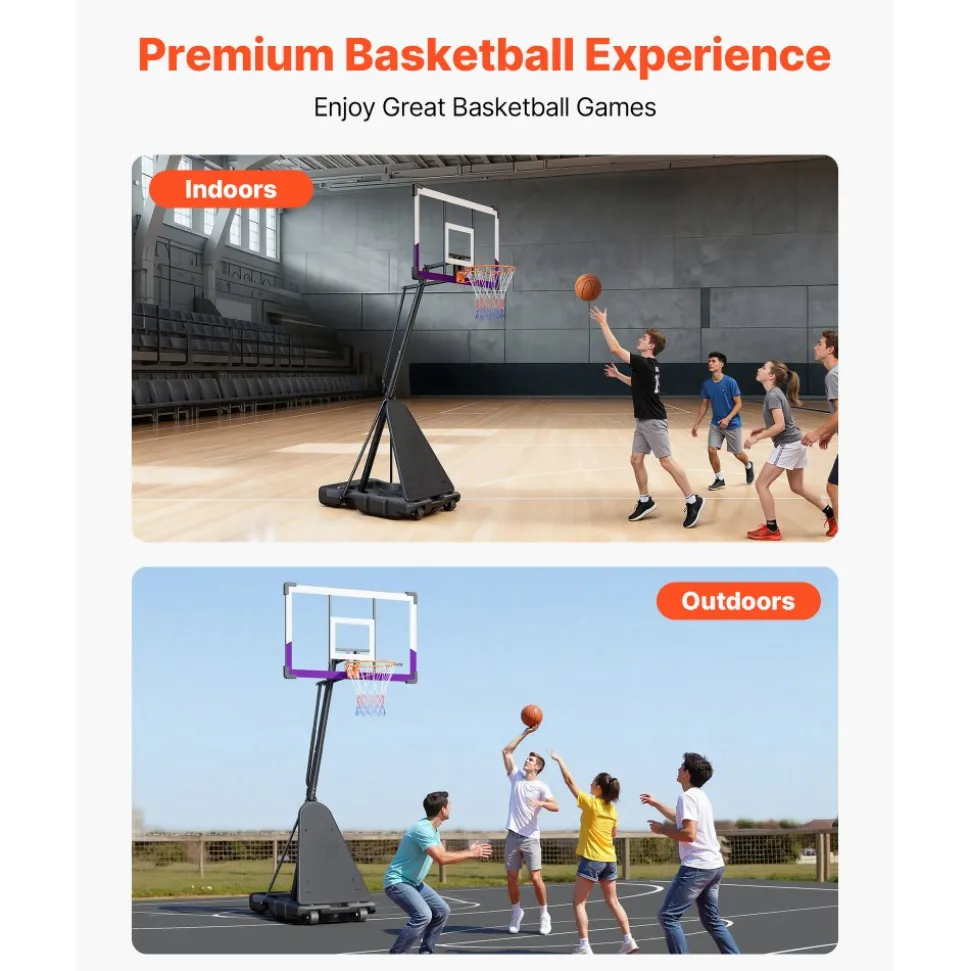 VEVOR Portable Basketball Stand, 10 ft Height Adjustment Basketball Hoop & Goal, Basketballs Hoop Outdoor with 48 inch PC Backboard for Kids, Adults in Schools, Parks, Indoor & Outdoor Use