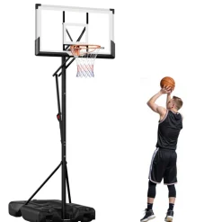 VEVOR Portable Basketball Stand, 10 ft Height Adjustment Basketball Hoop & Goal, Portable Basketballs Hoop with 54 inch PC Backboard & Wheels for Kids, Teens, Adults in Driveways, Pools, Schools