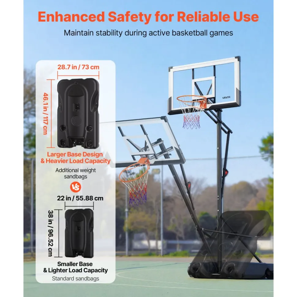 VEVOR Portable Basketball Stand, 10 ft Height Adjustment Basketball Hoop & Goal, Portable Basketballs Hoop with 54 inch PC Backboard & Wheels for Kids, Teens, Adults in Driveways, Pools, Schools