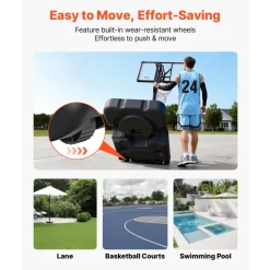 VEVOR Portable Basketball Stand, 10 ft Height Adjustment Basketball Hoop & Goal, Portable Basketballs Hoop with 54 inch PC Backboard & Wheels for Kids, Teens, Adults in Driveways, Pools, Schools