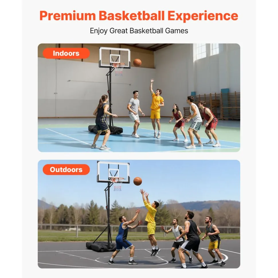 VEVOR Portable Basketball Stand, 10 ft Height Adjustment Basketball Hoop & Goal, Portable Basketballs Hoop with 54 inch PC Backboard & Wheels for Kids, Teens, Adults in Driveways, Pools, Schools