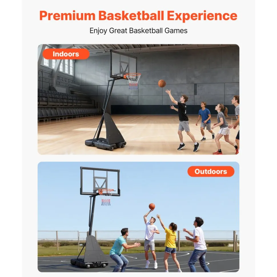 VEVOR Portable Basketball Stand, 10 ft Height Adjustment Basketball Hoop & Goal, Basketballs Hoop Outdoor with 50 inch PC Backboard for Kids, Adults in Schools, Parks, Indoor & Outdoor Use