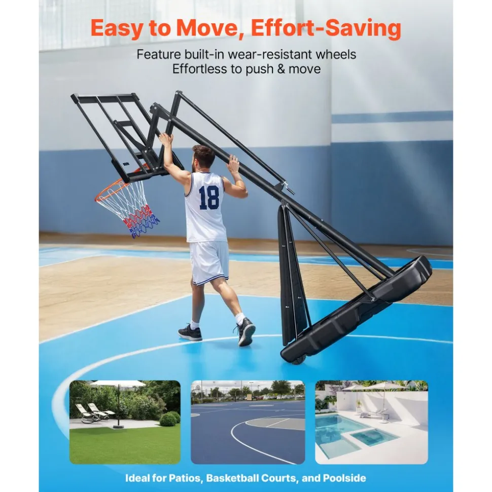 VEVOR Portable Basketball Stand, 10 ft Height Adjustment Basketball Hoop & Goal, Basketballs Hoop Outdoor with 50 inch PC Backboard for Kids, Adults in Schools, Parks, Indoor & Outdoor Use