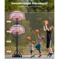 VEVOR Portable Basketball Stand, 5.2 to 6.9 ft Height Adjustment Basketball Hoop & Goal, Kids Adjustable Basketballs Hoop with Nylon Net & Rolling Wheels, Portable Backboard Set for Patios, Poolside