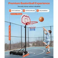 VEVOR Portable Basketball Stand, 5.2 to 6.9 ft Height Adjustment Basketball Hoop & Goal, Kids Adjustable Basketballs Hoop with Nylon Net & Rolling Wheels, Portable Backboard Set for Patios, Poolside