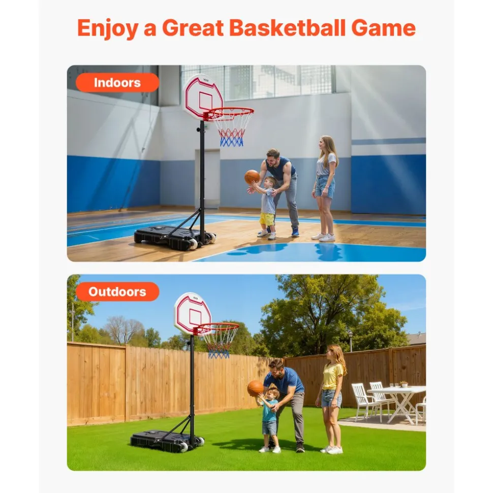 VEVOR Portable Basketball Stand, 5.2 to 6.9 ft Height Adjustment Basketball Hoop & Goal, Kids Adjustable Basketballs Hoop with Nylon Net & Rolling Wheels, Portable Backboard Set for Patios, Poolside