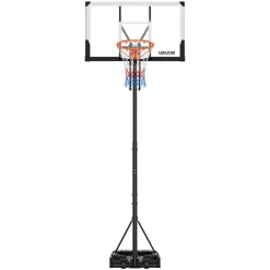VEVOR Portable Basketball Stand, 10 ft Height Adjustment Basketball Hoop & Goal, Portable Basketballs Hoop with 48 inch PC Backboard & Wheels for Kids, Teens, Adults in Driveways, Pools, Schools