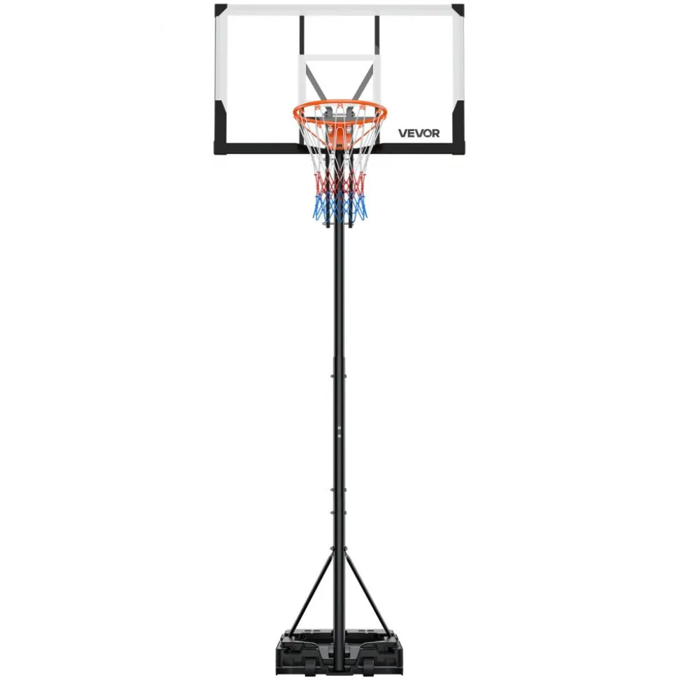 VEVOR Portable Basketball Stand, 7.7 to 10 ft Height Adjustment Basketball Hoop & Goal, Portable Basketballs Hoop with 48 inch PC Backboard & Wheels for Kids, Teens, Adults in Driveways, Pools
