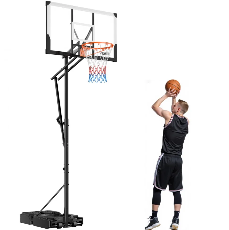 VEVOR Portable Basketball Stand, 7.7 to 10 ft Height Adjustment Basketball Hoop & Goal, Portable Basketballs Hoop with 48 inch PC Backboard & Wheels for Kids, Teens, Adults in Driveways, Pools