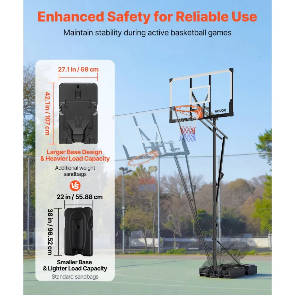 VEVOR Portable Basketball Stand, 7.7 to 10 ft Height Adjustment Basketball Hoop & Goal, Portable Basketballs Hoop with 48 inch PC Backboard & Wheels for Kids, Teens, Adults in Driveways, Pools