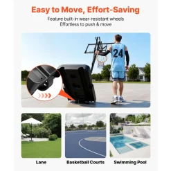 VEVOR Portable Basketball Stand, 7.7 to 10 ft Height Adjustment Basketball Hoop & Goal, Portable Basketballs Hoop with 48 inch PC Backboard & Wheels for Kids, Teens, Adults in Driveways, Pools