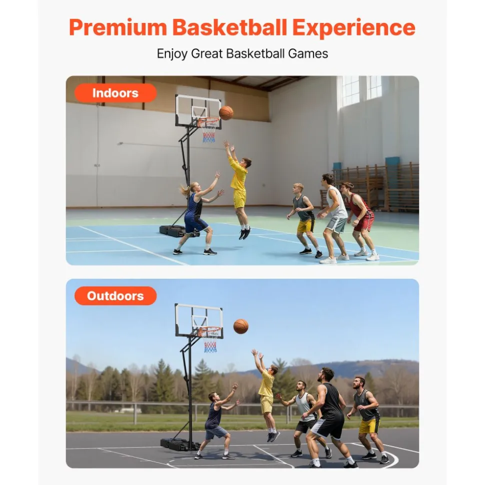 VEVOR Portable Basketball Stand, 7.7 to 10 ft Height Adjustment Basketball Hoop & Goal, Portable Basketballs Hoop with 48 inch PC Backboard & Wheels for Kids, Teens, Adults in Driveways, Pools