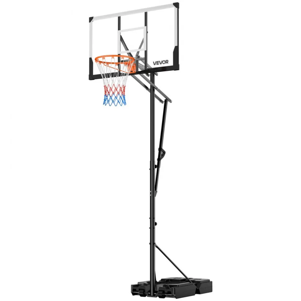 VEVOR Portable Basketball Stand, 7.7 to 10 ft Height Adjustment Basketball Hoop & Goal, Portable Basketballs Hoop with 48 inch PC Backboard & Wheels for Kids, Teens, Adults in Driveways, Pools