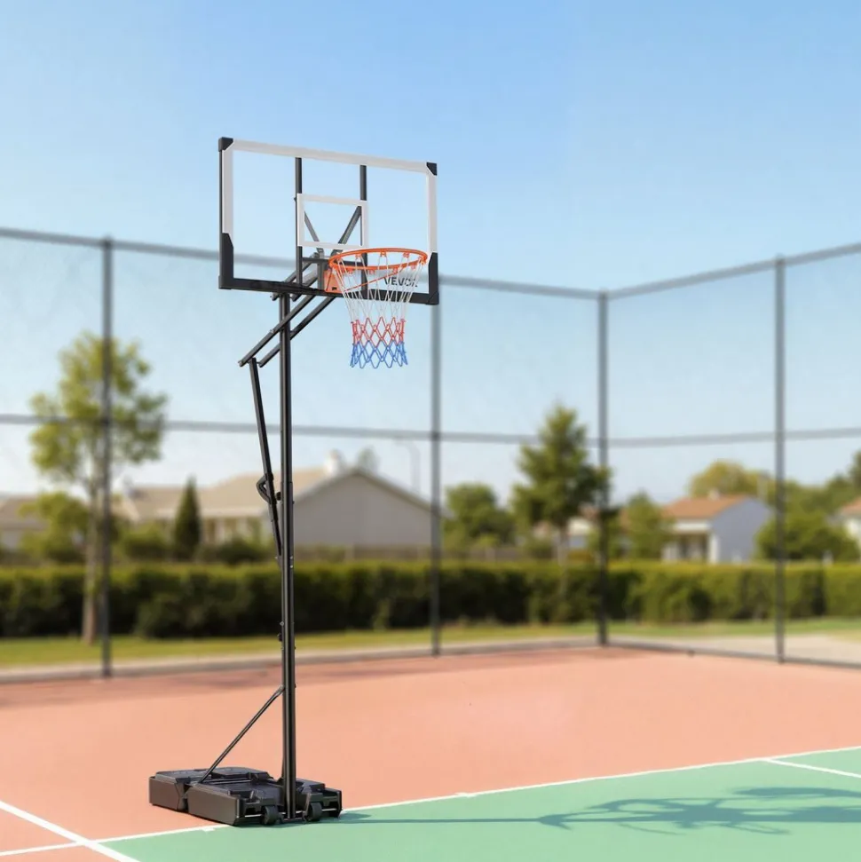 VEVOR Portable Basketball Stand, 7.7 to 10 ft Height Adjustment Basketball Hoop & Goal, Portable Basketballs Hoop with 48 inch PC Backboard & Wheels for Kids, Teens, Adults in Driveways, Pools