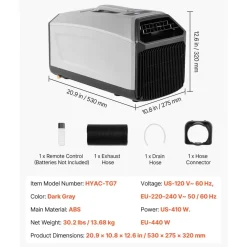 VEVOR Portable Camping Air Conditioner 3050 BTU, Tent AC Unit with Hose, Remote & Touch Control, 61–90°F Adjustable, 150 m³/h High Airflow, Low Noise, Ideal for Tent. RV, Outdoor Cooling, Dark Grey