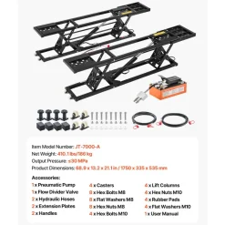 VEVOR Portable Car Lift, 7000 lbs Capacity, Heavy Duty Steel Truck Lift with 26.8" Max Height, Pneumatic Pump, Wheels, 4 Rubber Pads & 4 Lifting Columns for Cars, SUVs, Trucks, Home Garage or Shop Use