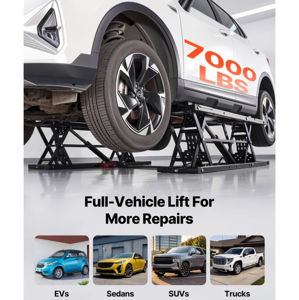 VEVOR Portable Car Lift, 7000 lbs Capacity, Heavy Duty Steel Truck Lift with 26.8" Max Height, Pneumatic Pump, Wheels, 4 Rubber Pads & 4 Lifting Columns for Cars, SUVs, Trucks, Home Garage or Shop Use