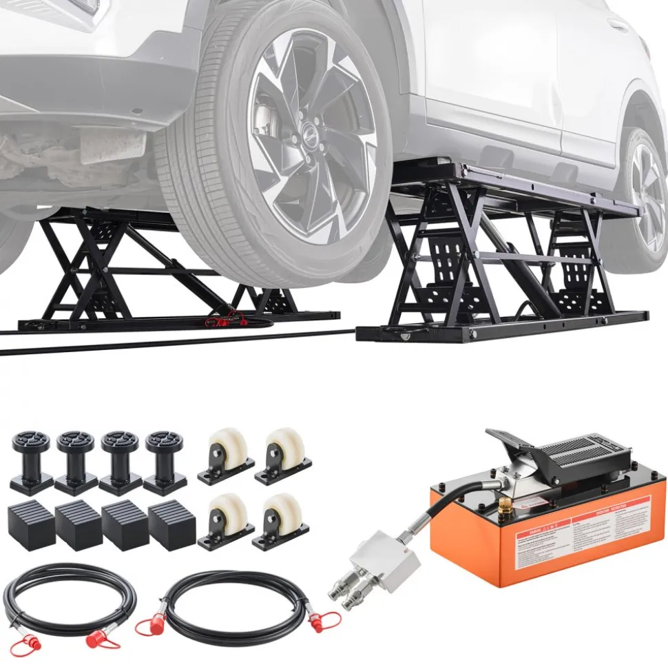 VEVOR Portable Car Lift, 7000 lbs Capacity, Heavy Duty Steel Truck Lift with 26.8" Max Height, Pneumatic Pump, Wheels, 4 Rubber Pads & 4 Lifting Columns for Cars, SUVs, Trucks, Home Garage or Shop Use