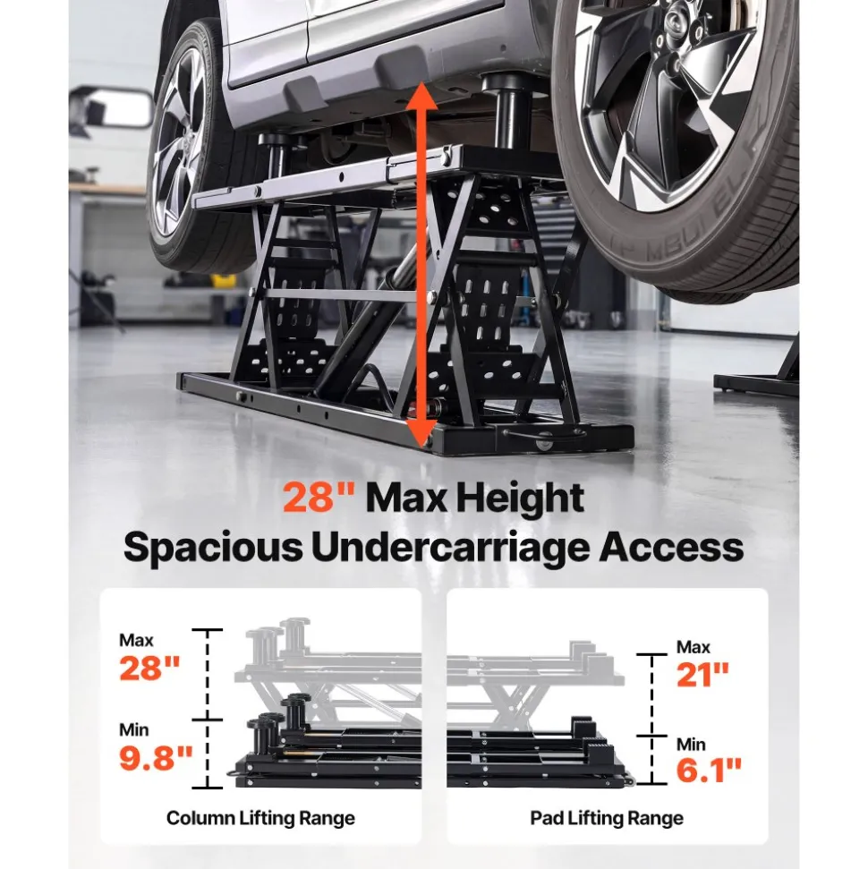 VEVOR Portable Car Lift, 5000 lbs Capacity, Heavy Duty Quick Lift with 25.6" Max Height, Pneumatic Pump, Wheels, 4 Rubber Pads & 4 Lifting Columns for Cars, Compact SUVs, Mini Trucks, Garage or Shop