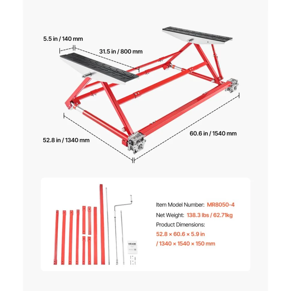 VEVOR Portable Car Lift, 4400 lbs Capacity, Heavy Duty Steel Quick Lift with 23" Max Height, Adjustable Width and Wheels, Manual Lifting for Cars, Compact SUVs, Mini Trucks, Home Garage or Shop Use