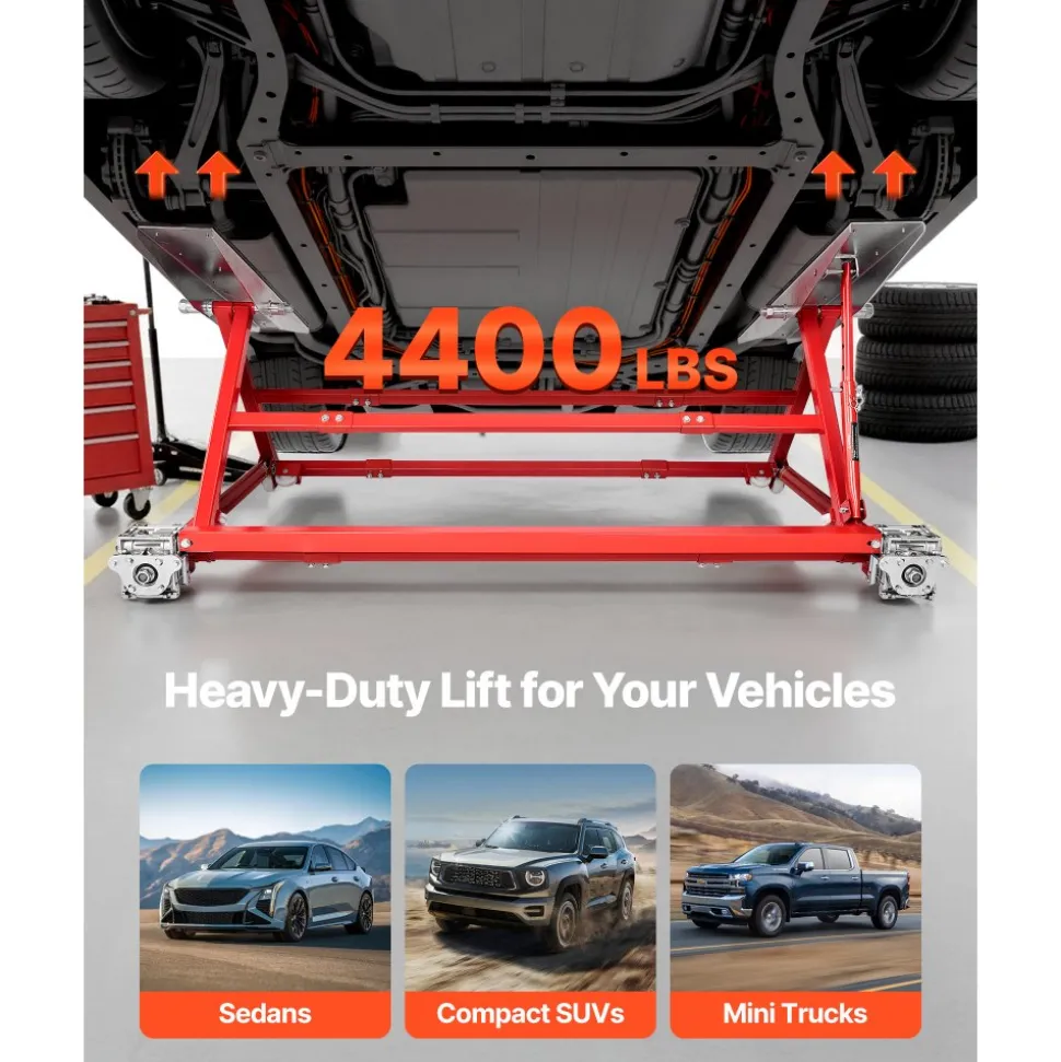 VEVOR Portable Car Lift, 4400 lbs Capacity, Heavy Duty Steel Quick Lift with 23" Max Height, Adjustable Width and Wheels, Manual Lifting for Cars, Compact SUVs, Mini Trucks, Home Garage or Shop Use