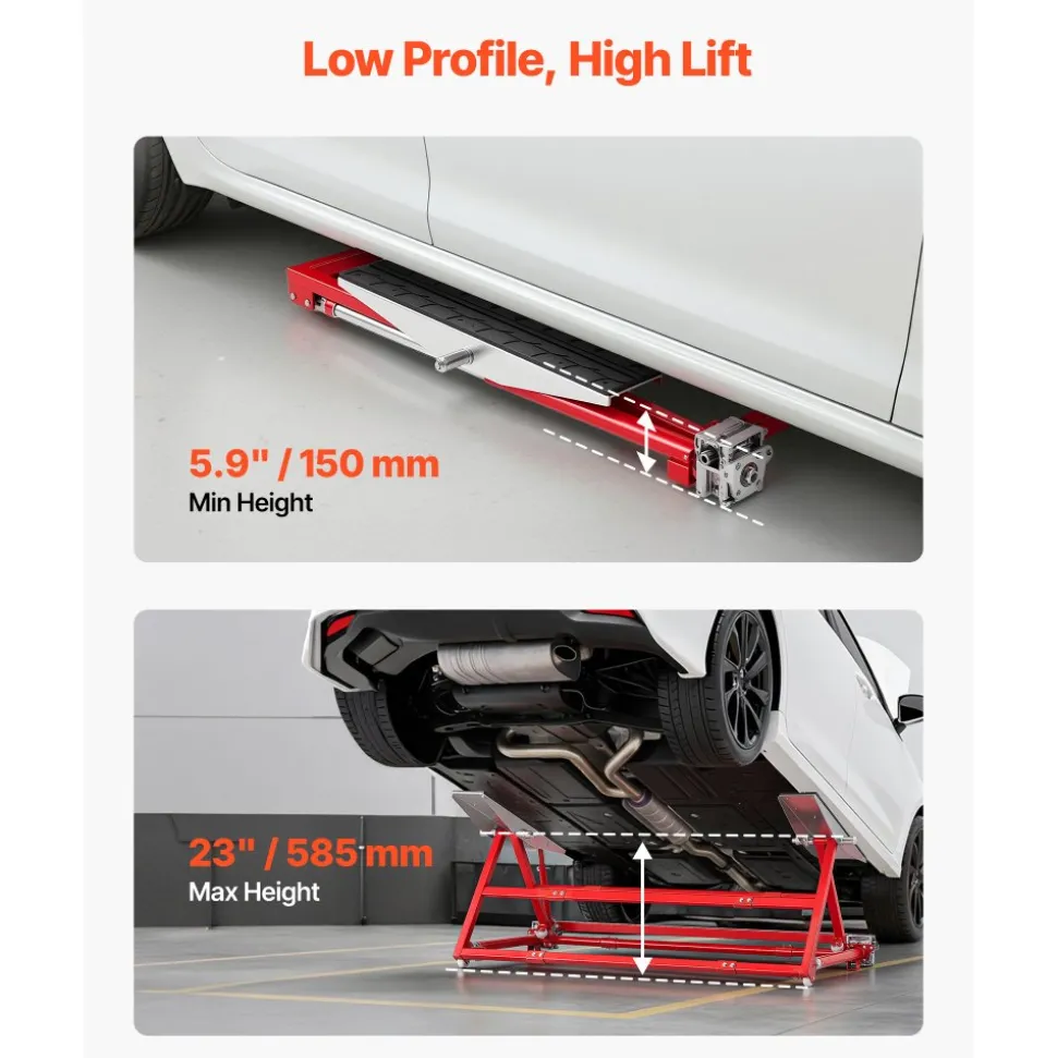 VEVOR Portable Car Lift, 4400 lbs Capacity, Heavy Duty Steel Quick Lift with 23" Max Height, Adjustable Width and Wheels, Manual Lifting for Cars, Compact SUVs, Mini Trucks, Home Garage or Shop Use