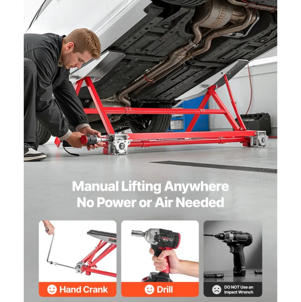 VEVOR Portable Car Lift, 4400 lbs Capacity, Heavy Duty Steel Quick Lift with 23" Max Height, Adjustable Width and Wheels, Manual Lifting for Cars, Compact SUVs, Mini Trucks, Home Garage or Shop Use
