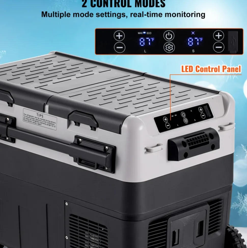 VEVOR Portable Car Refrigerator, 12 Volt Car Refrigerator Fridge, 50 L / 52.8 QT Dual Zone Portable Freezer, -4℉-68℉ Adjustable Temperature, Compressor Cooler for Home, Outdoor, Camping, RV, Car