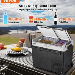 VEVOR Portable Car Refrigerator, 12 Volt Car Refrigerator Fridge, 58 L / 61.5 QT Dual Zone Portable Freezer, -4℉-68℉ Adjustable Temperature, Compressor Cooler for Home, Outdoor, Camping, RV, Car