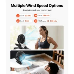 VEVOR Portable Clip Fan, Rechargeable Clip On Fan with Light, USB Port with 3 Speeds & Circulation Mode, Strong Airflow Sturdy Clamp, Long Runtime for Desk, Golf Cart,Outdoor Camping Treadmill,Black