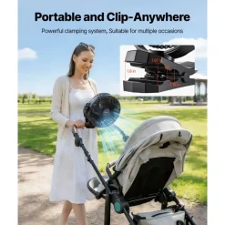 VEVOR Portable Clip Fan, Rechargeable Clip On Fan, USB Port with 3 Speeds & Circulation Mode, Strong Airflow Sturdy Clamp, Long Runtime for Desk, Golf Cart, Outdoor Camping Treadmill, Office, Black