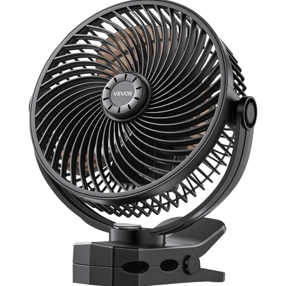 VEVOR Portable Clip Fan, Rechargeable Clip On Fan, USB Port with 3 Speeds & Circulation Mode, Strong Airflow Sturdy Clamp, Long Runtime for Desk, Golf Cart, Outdoor Camping Treadmill, Office, Black