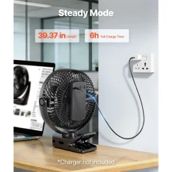 VEVOR Portable Clip Fan, Rechargeable Clip On Fan, USB Port with 3 Speeds & Circulation Mode, Strong Airflow Sturdy Clamp, Long Runtime for Desk, Golf Cart, Outdoor Camping Treadmill, Office, Black