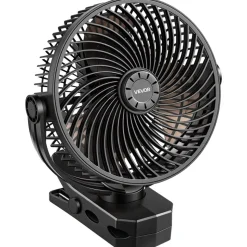 VEVOR Portable Clip Fan, Rechargeable Clip On Fan, USB Port with 3 Speeds & Circulation Mode, Strong Airflow Sturdy Clamp, Long Runtime for Desk, Golf Cart, Outdoor Camping Treadmill, Office, Black