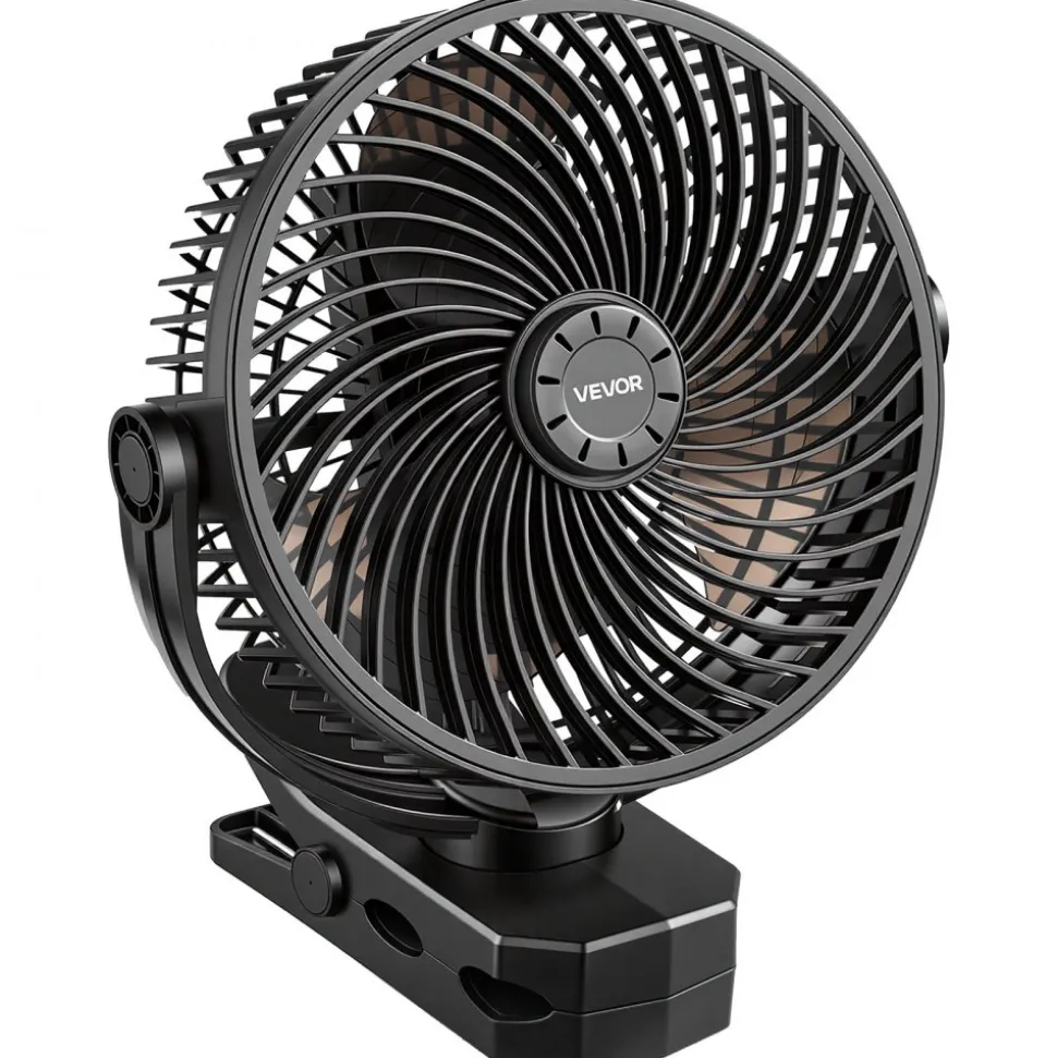 VEVOR Portable Clip Fan, Rechargeable Clip On Fan, USB Port with 3 Speeds & Circulation Mode, Strong Airflow Sturdy Clamp, Long Runtime for Desk, Golf Cart, Outdoor Camping Treadmill, Office, Black